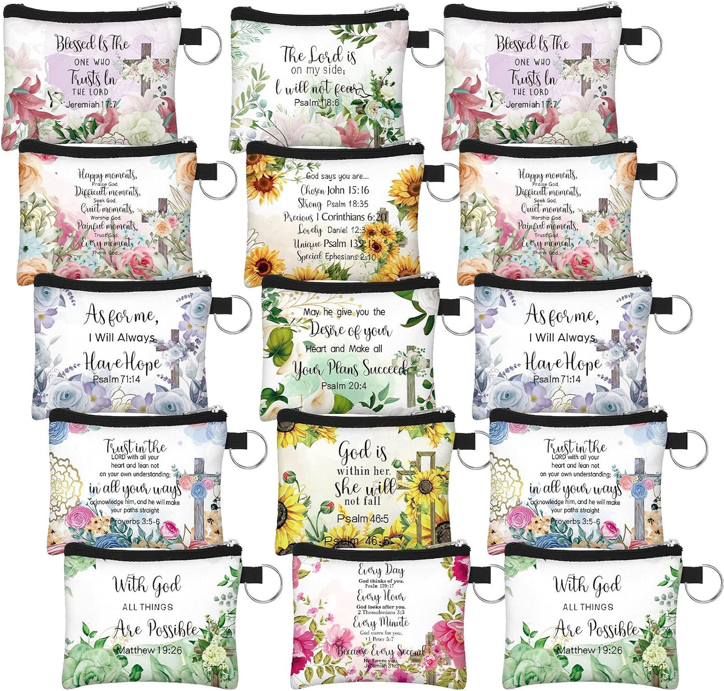 HOTSweetude 30 Pcs Christian Small Coin Purse for Women Bulk Church Mothers Day Gifts Inspirational Classic Bible Verse Religious Coin Purse Mini Pouches Wallet Bag with Zipper for Travel Women