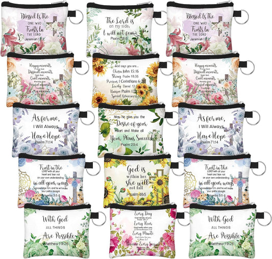 HOTSweetude 30 Pcs Christian Small Coin Purse for Women Bulk Church Mothers Day Gifts Inspirational Classic Bible Verse Religious Coin Purse Mini Pouches Wallet Bag with Zipper for Travel Women