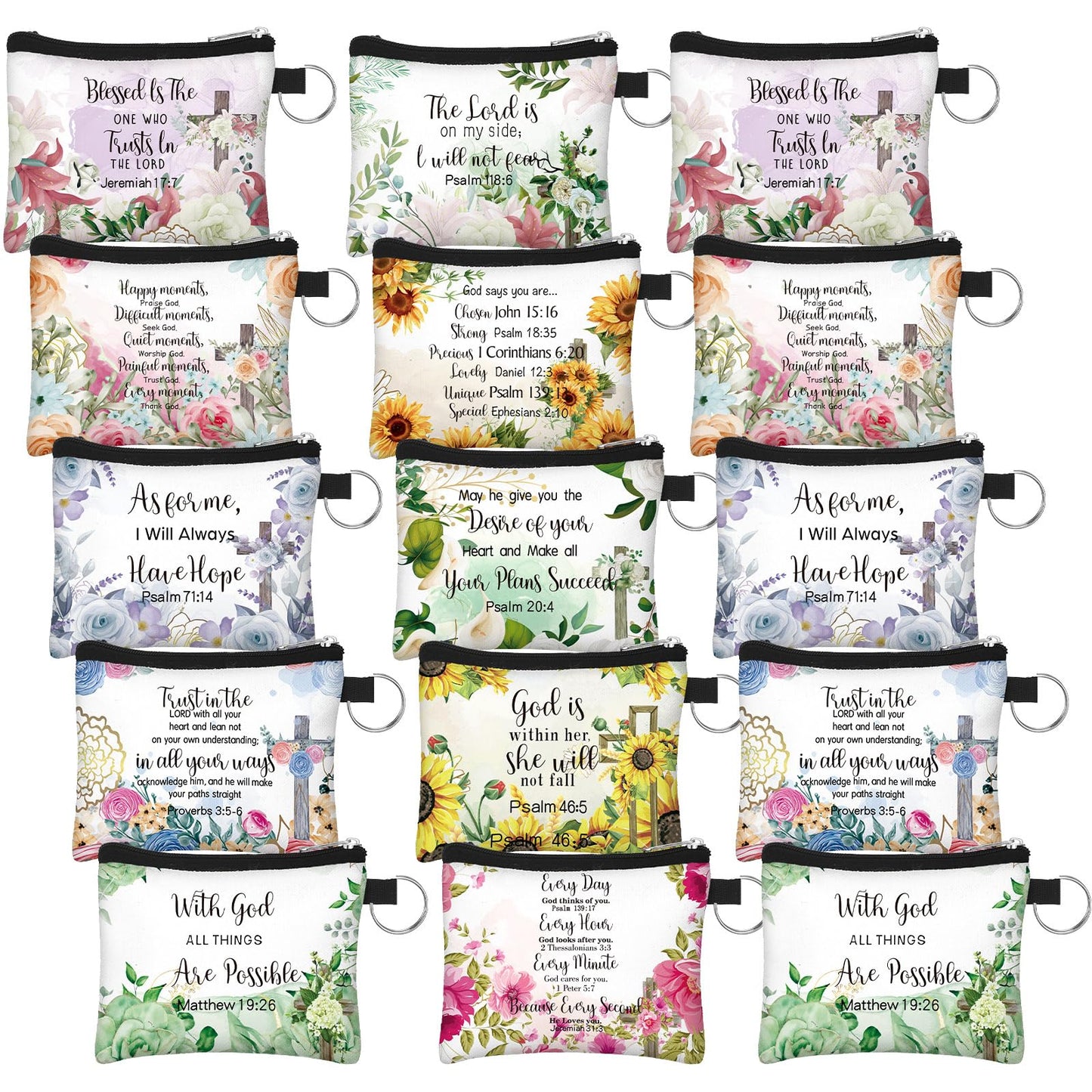 HOTSweetude 30 Pcs Christian Small Coin Purse for Women Bulk Church Mothers Day Gifts Inspirational Classic Bible Verse Religious Coin Purse Mini Pouches Wallet Bag with Zipper for Travel Women