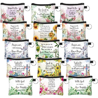 HOTSweetude 30 Pcs Christian Small Coin Purse for Women Bulk Church Mothers Day Gifts Inspirational Classic Bible Verse Religious Coin Purse Mini Pouches Wallet Bag with Zipper for Travel Women