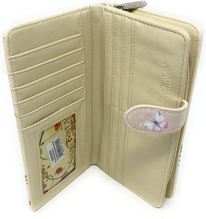 HOTShag Wear Floral Garden Large Wallet Vegan Faux Leather Botanical Design Clutch with Card Slots Bill Compartments ID Window Zippered Coin Pocket 7" Beige