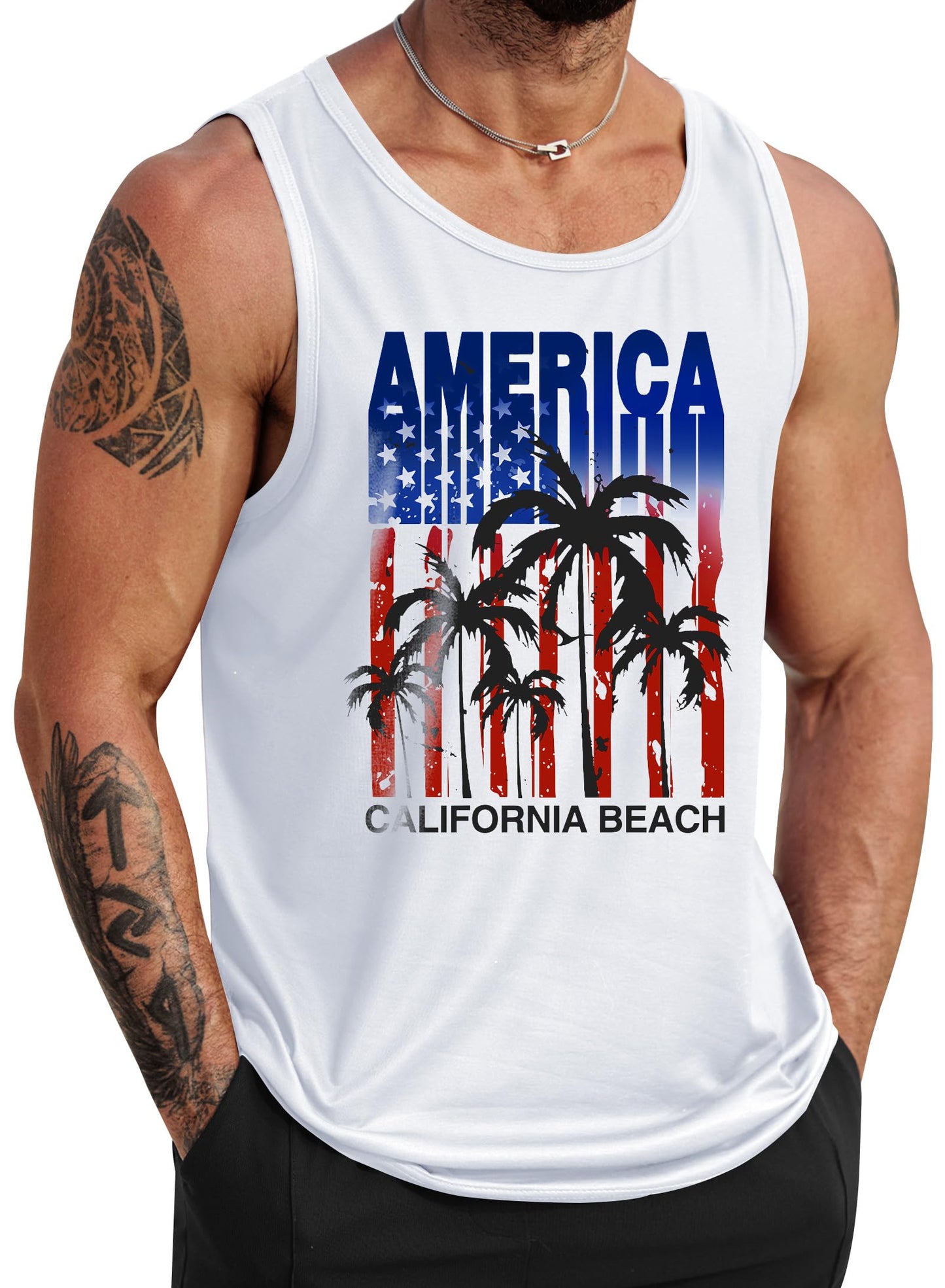 HOTVOGSTART Mens Hawaiian Beach Tank Tops Summer Vacation Muscle Top Graphic Sleeveless Shirts (S-3XL)