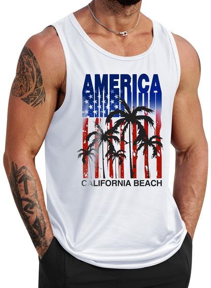 HOTVOGSTART Mens Hawaiian Beach Tank Tops Summer Vacation Muscle Top Graphic Sleeveless Shirts (S-3XL)