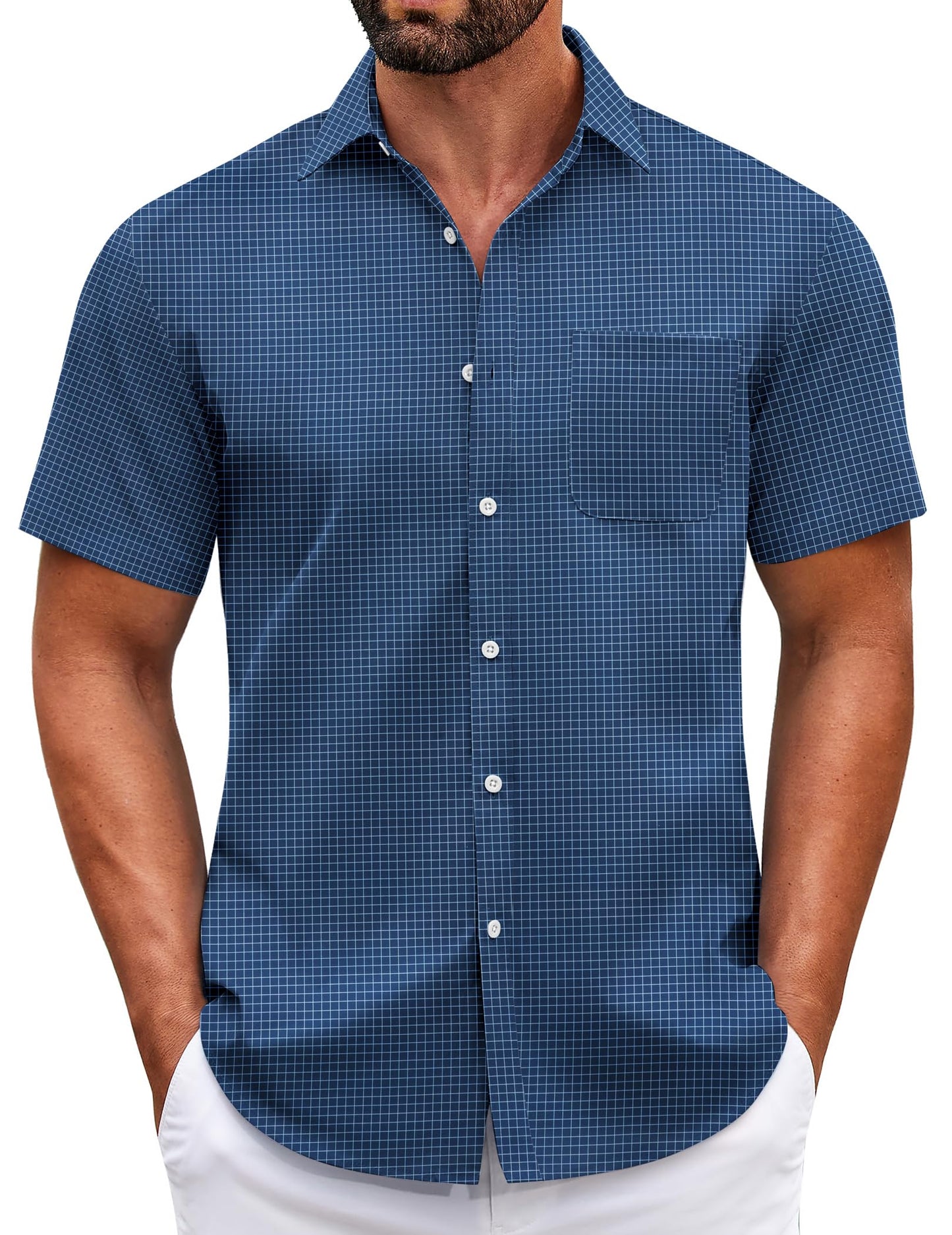 HOTCOOFANDY Mens Short Sleeve Casual Button Down Shirts Summer Untucked Dress Shirts with Pocket