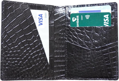 HOTBlack Alligator Leather Business Card Holder Men Minimalist Crocodile Bifold Front Pocket Card Wallet Double Side Travel ID Case Handmade Card Case
