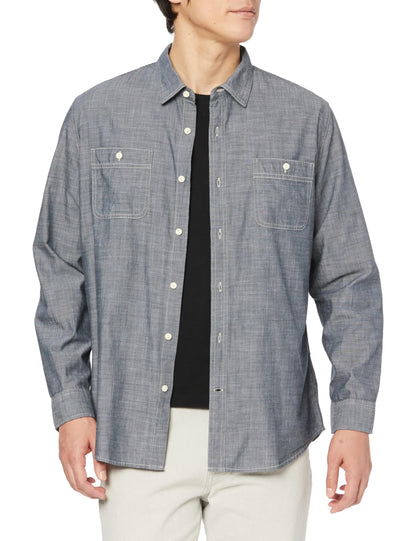 HOTAmazon Essentials Men's Regular-Fit Long-Sleeve Lightweight Cotton Chambray Shirt with Pockets