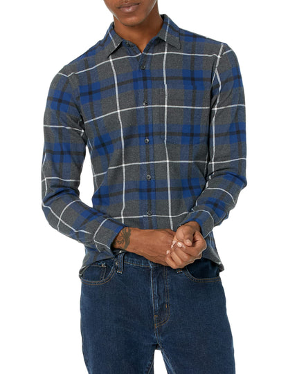 HOTAmazon Essentials Men's Slim-Fit Flannel Shirt, Long Sleeve Button Down Plaid
