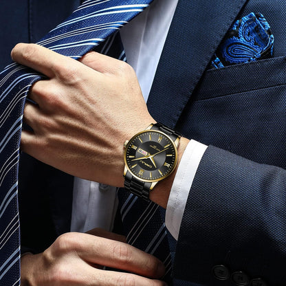 HOTCRRJU Men's Fashion Luxury Stainless Steel Watches for Men Business Auto Date Chronograph Analog Quartz Wristwatches