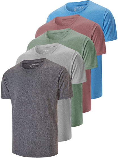 HOT5 Pack Men's Dry Fit T Shirts Athletic Running Gym Workout Short Sleeve Tee Shirts for Men