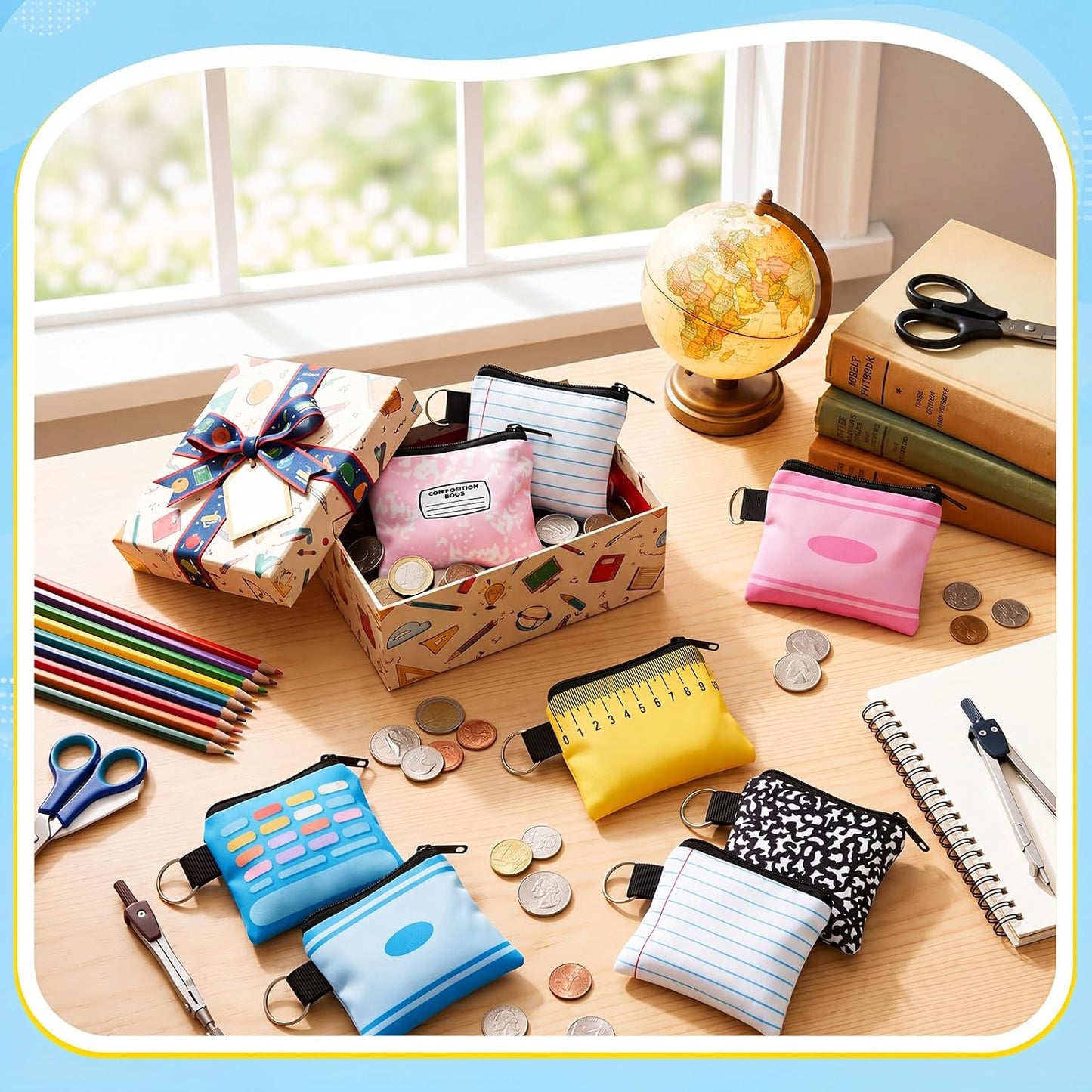 HOTRoowest 20 Pcs Pastel Back to School Gift Small Coin Purse Thank You Teacher Appreciation Gift Pencil Notebook Composition Change Purse Pouch with Zipper for Back to School Travel Storage Organizer