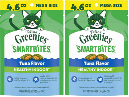 HOTGreenies Feline Smartbites Healthy Indoor Cat Treats, Tuna, 16 oz | Veterinarian-recommended, Fiberblend Formula, supports digestion, under 2 cal per treat, natural ingredients, dual texture