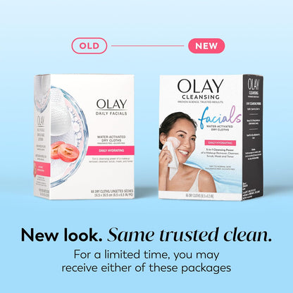 HOTOlay Makeup Remover Wipes, Daily Facials Hydrating Face Cleanser for Normal to Dry Skin, Alcohol & Fragrance Free, Soft Face Wash Towels, Travel Essentials for Women, Convenient Dry Cloths, 66 ct