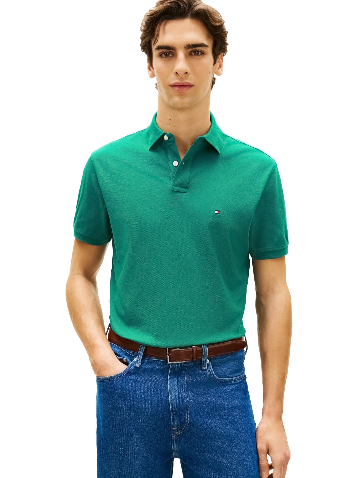 HOTTommy Hilfiger Men's Short Sleeve Polo Shirts in Classic Fit with Stretch and Organic Pique Cotton