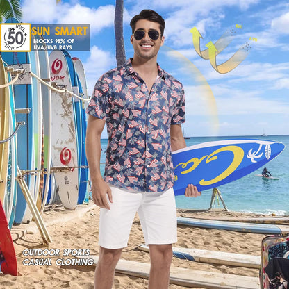 HOTFT FENTENG Mens Hawaiian Shirts Regular Fit Short Sleeve Casual Button Down Summer Tropical Beach Shirts