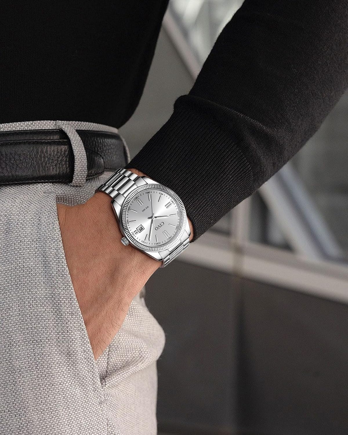 HOTCIVO Analog Mens Watches Silver: Wrist Watches with Date Easy to Read | Dress Stainless Steel Watch for Men, Gifts for Husband Father at Birthday Anniversary