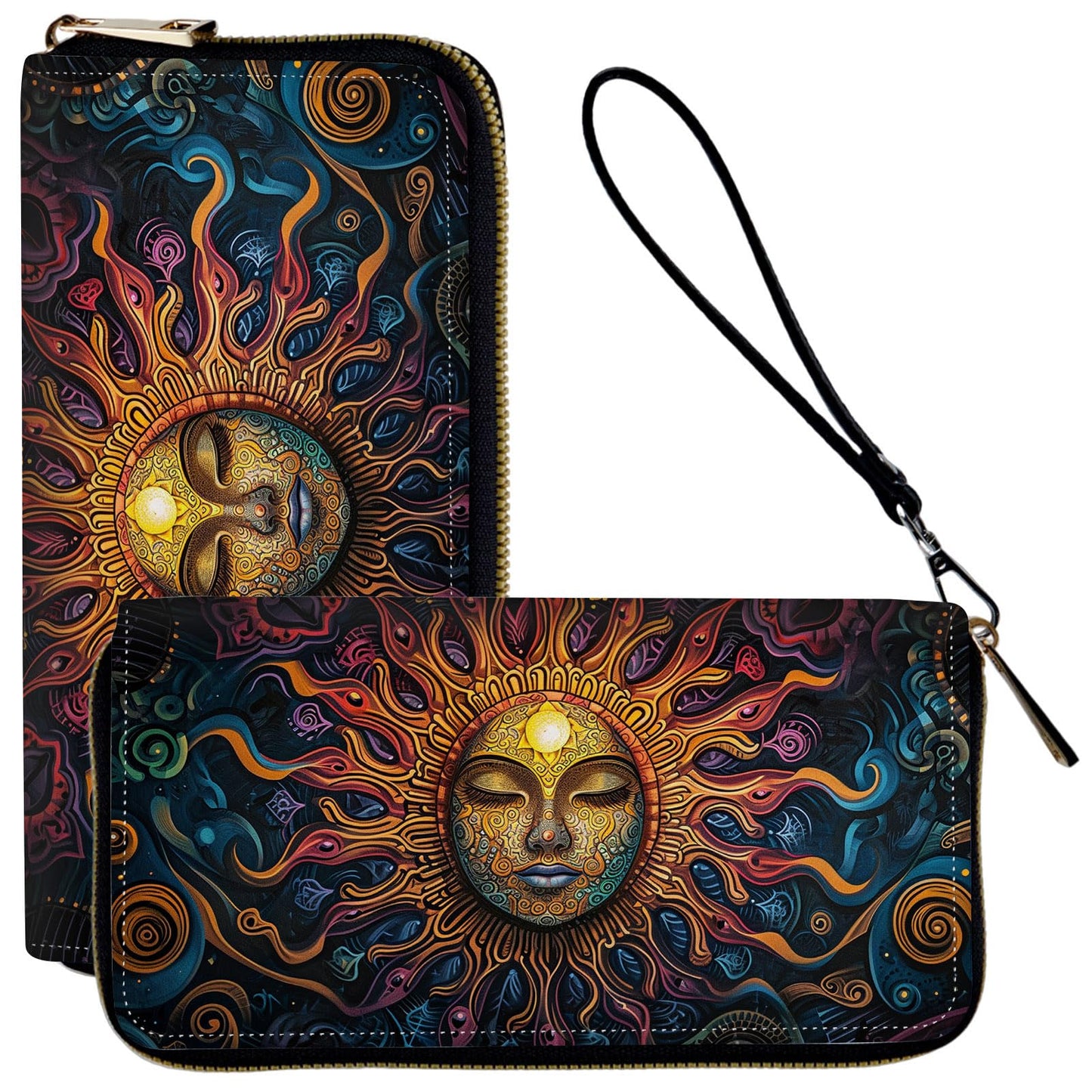 HOTLadies Wallet,Clutch Purses for Women Wallets Leather Credit Card Holder for Women Wristlet Slim Small Cute with Zipper,Thin RFID Blocking with Wrist Strap,Glitter Dragonfly Moon