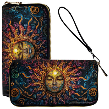HOTLadies Wallet,Clutch Purses for Women Wallets Leather Credit Card Holder for Women Wristlet Slim Small Cute with Zipper,Thin RFID Blocking with Wrist Strap,Glitter Dragonfly Moon
