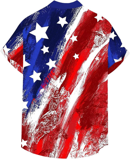 HOTWHO IN SHOP Men's 4th of July American Flag Patriotic Shirts Short Sleeve Button Up USA Memorial Day Shirts