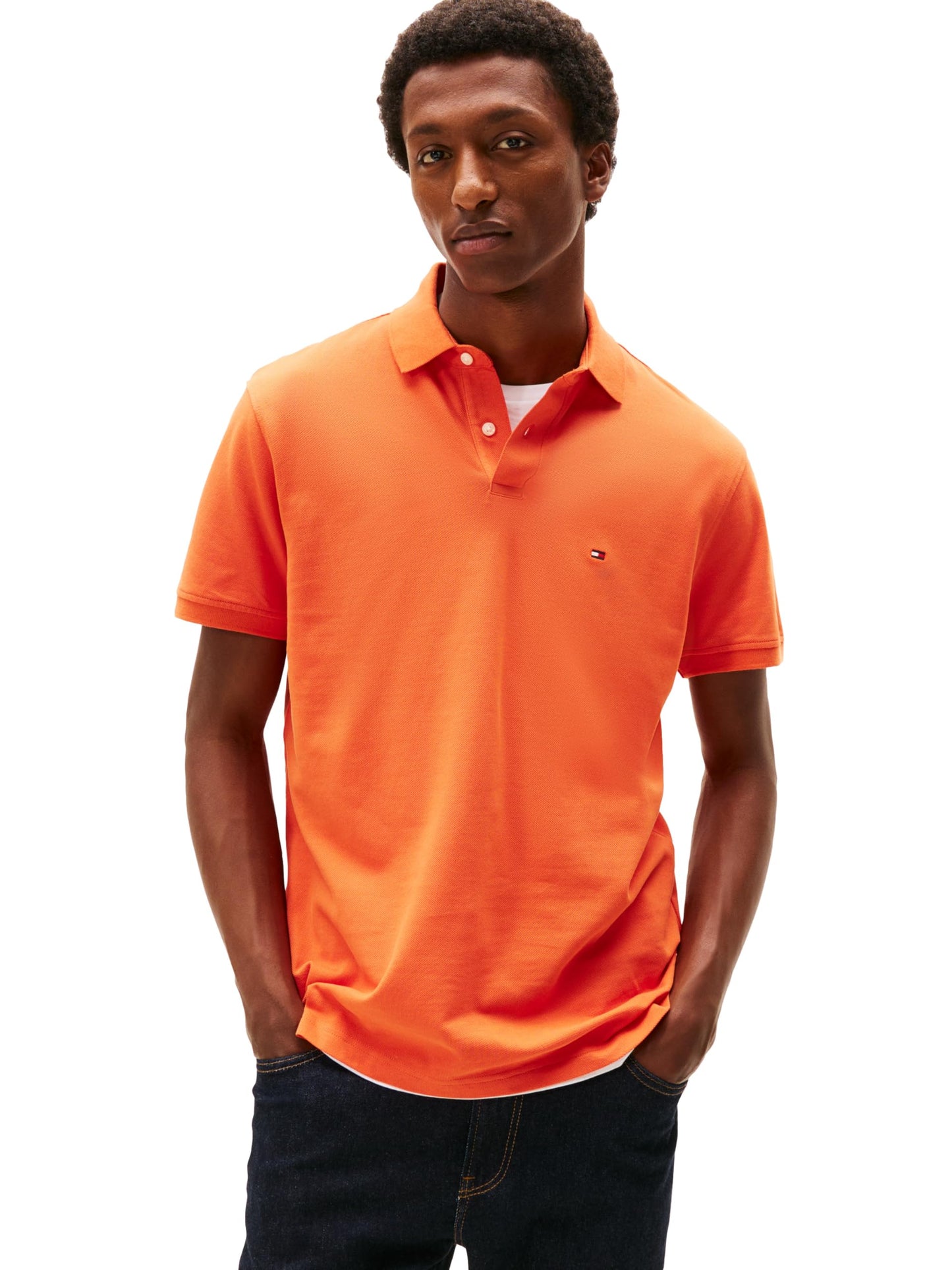 HOTTommy Hilfiger Men's Short Sleeve Polo Shirts in Classic Fit with Stretch and Organic Pique Cotton