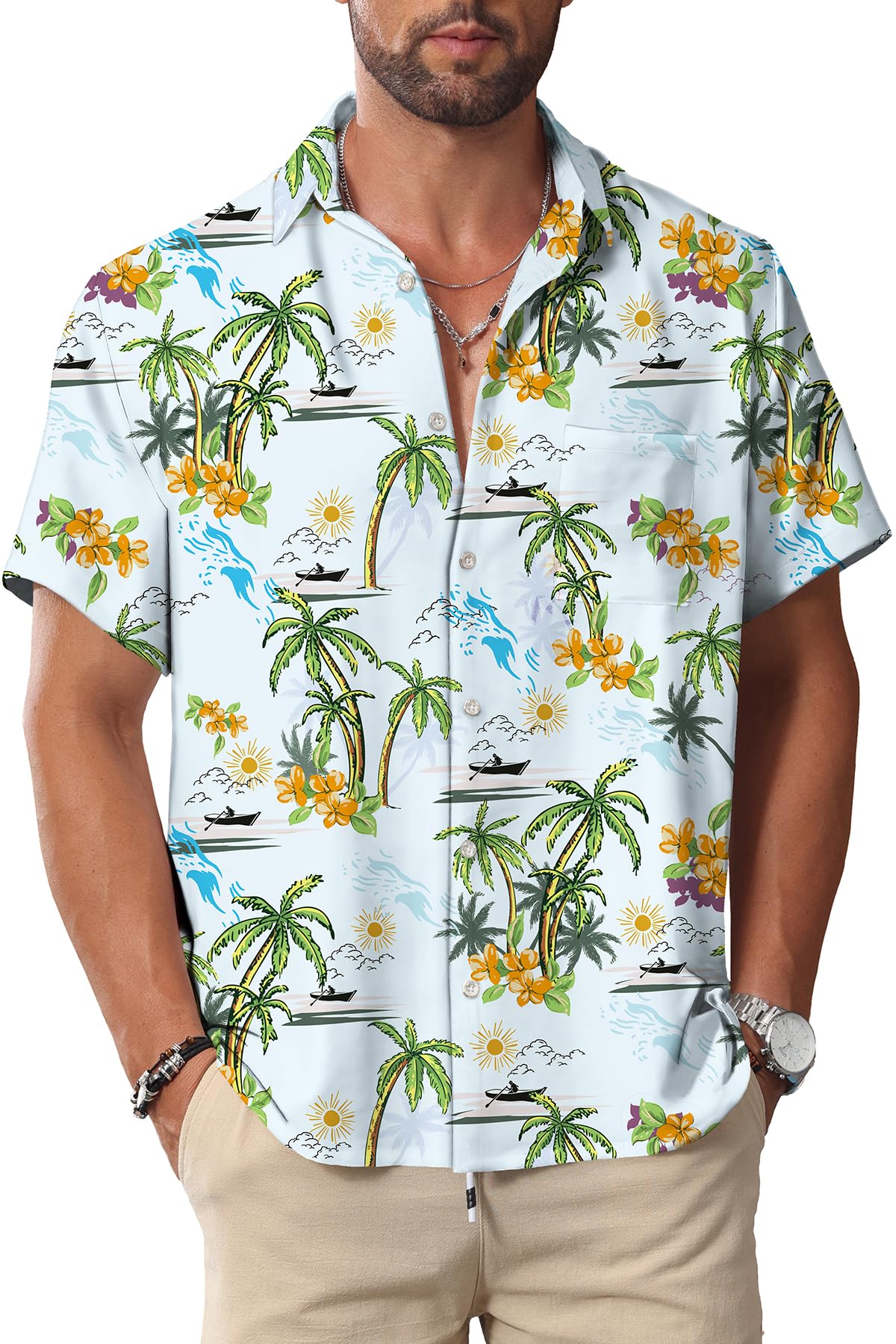 HOTKYKU Hawaiian Shirt for Men: Beach Vacation Summer Short Sleeve Button Down Mens Shirts Casual Stylish