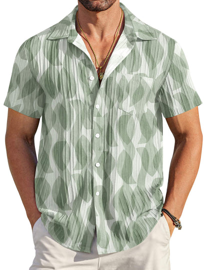 HOTCOOFANDY Men's Casual Button Down Shirts Short Sleeve Textured Summer Beach Shirt with Pocket