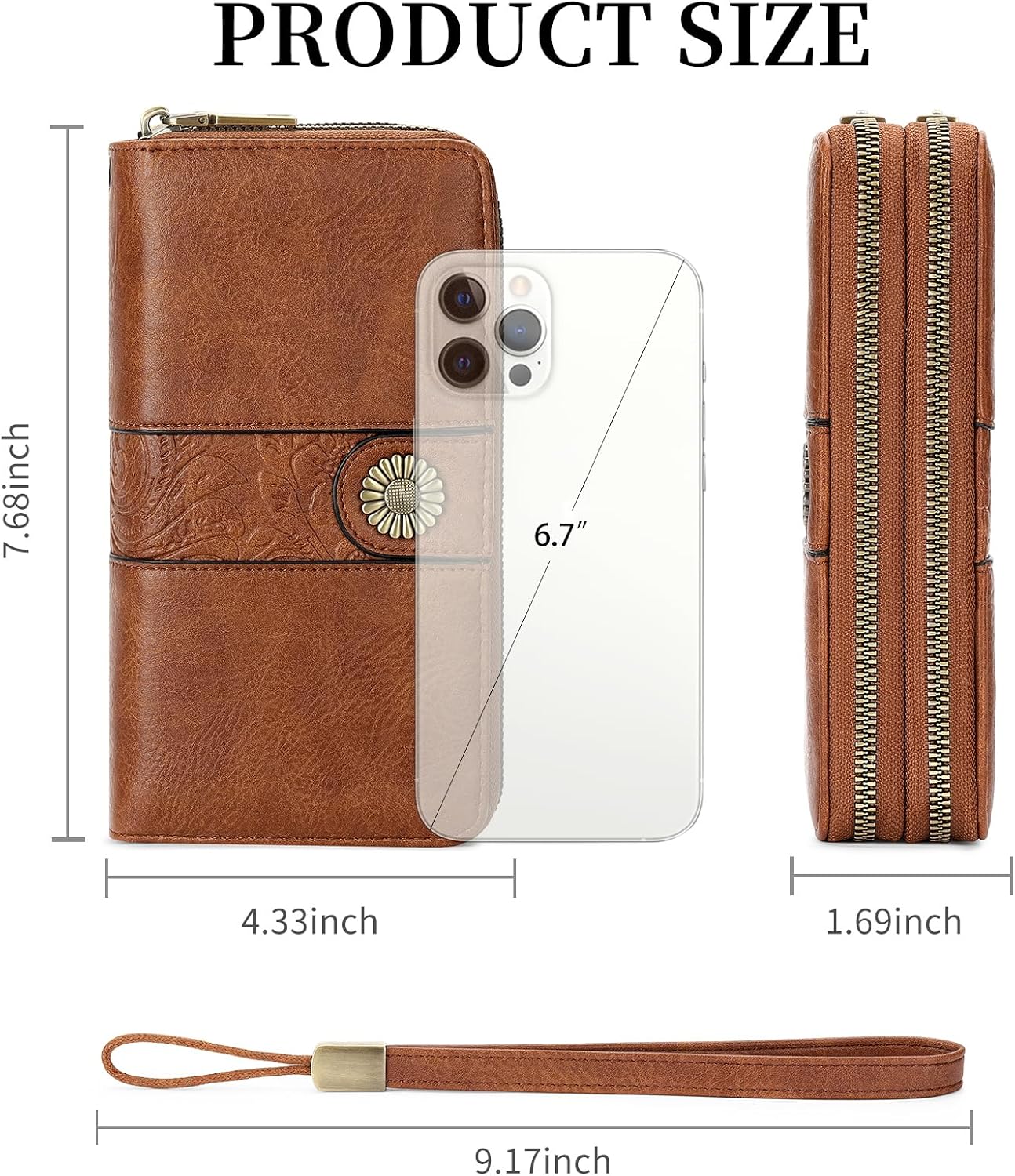 HOTSENDEFN Wallet for Women Leather Double Zipper RFID Blocking Card Holder, Large Capacity Clutch Wallet with Wristlet