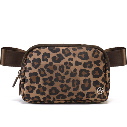 HOTPander Two Way Zipper Fanny Pack Nylon Everywhere Belt Bag for Women, Water Repellent Waist Packs, Crossbody Bags with Adjustable Strap (Grey Leopard)