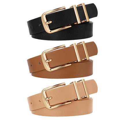 HOTWERFORU 3 PACK Women Belt Women Fashion Leather Belts for Jeans Pants Ladies Belts with Gold Buckle