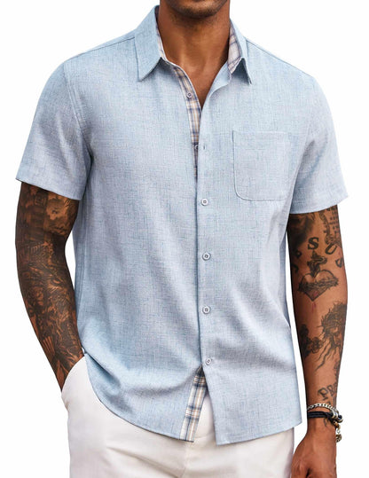 HOTCOOFANDY Men's Button Down Shirts Short Sleeve Casual Summer Beach Vacation Wedding Shirt with Pocket