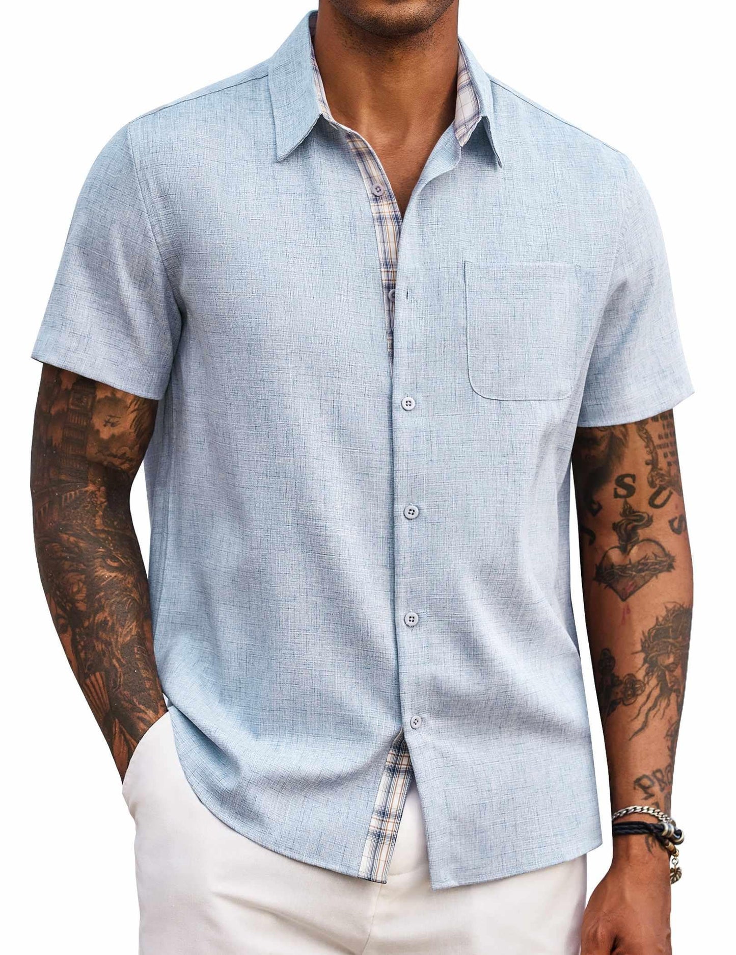 HOTCOOFANDY Men's Button Down Shirts Short Sleeve Casual Summer Beach Vacation Wedding Shirt with Pocket