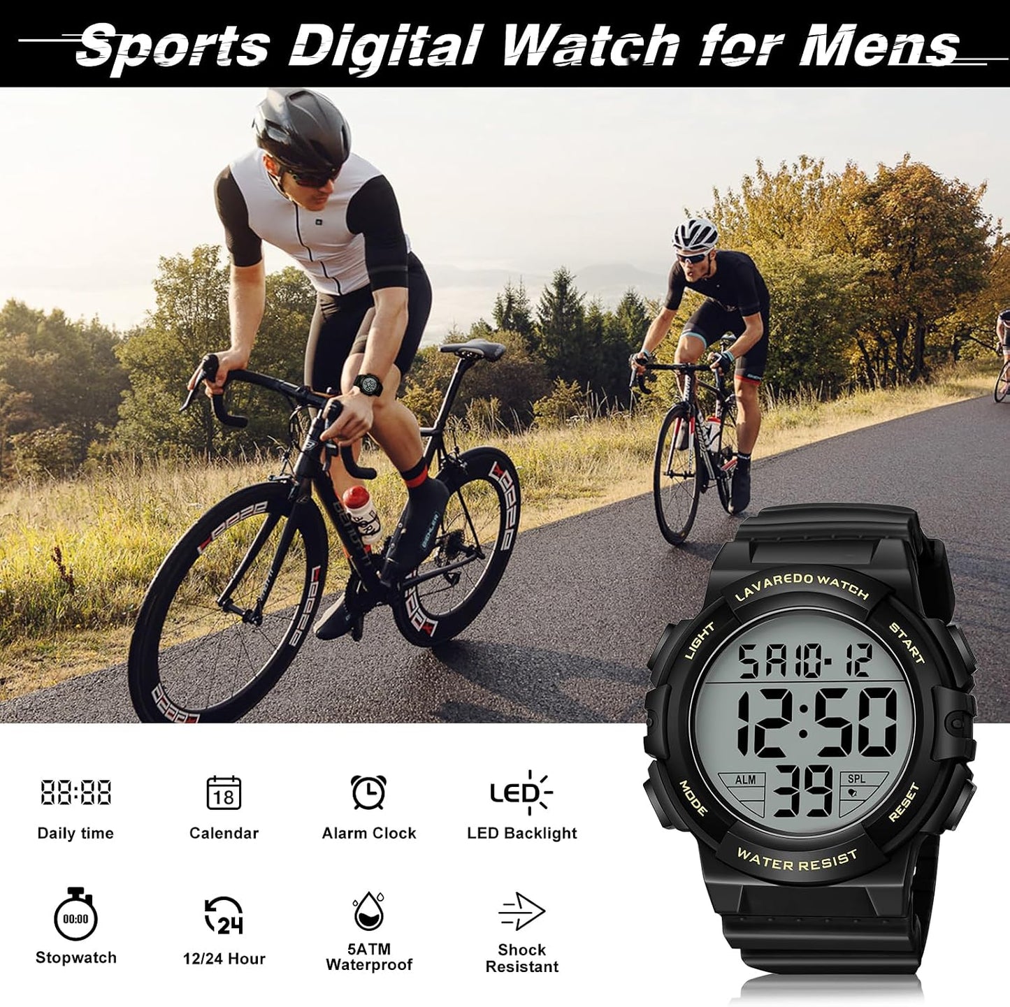 HOTMens Digital Watch, Sport Military Watches for Men Waterproof LED Screen Large Face Tactical Watch with Backlight Alarm Stopwatch Wrist Watch