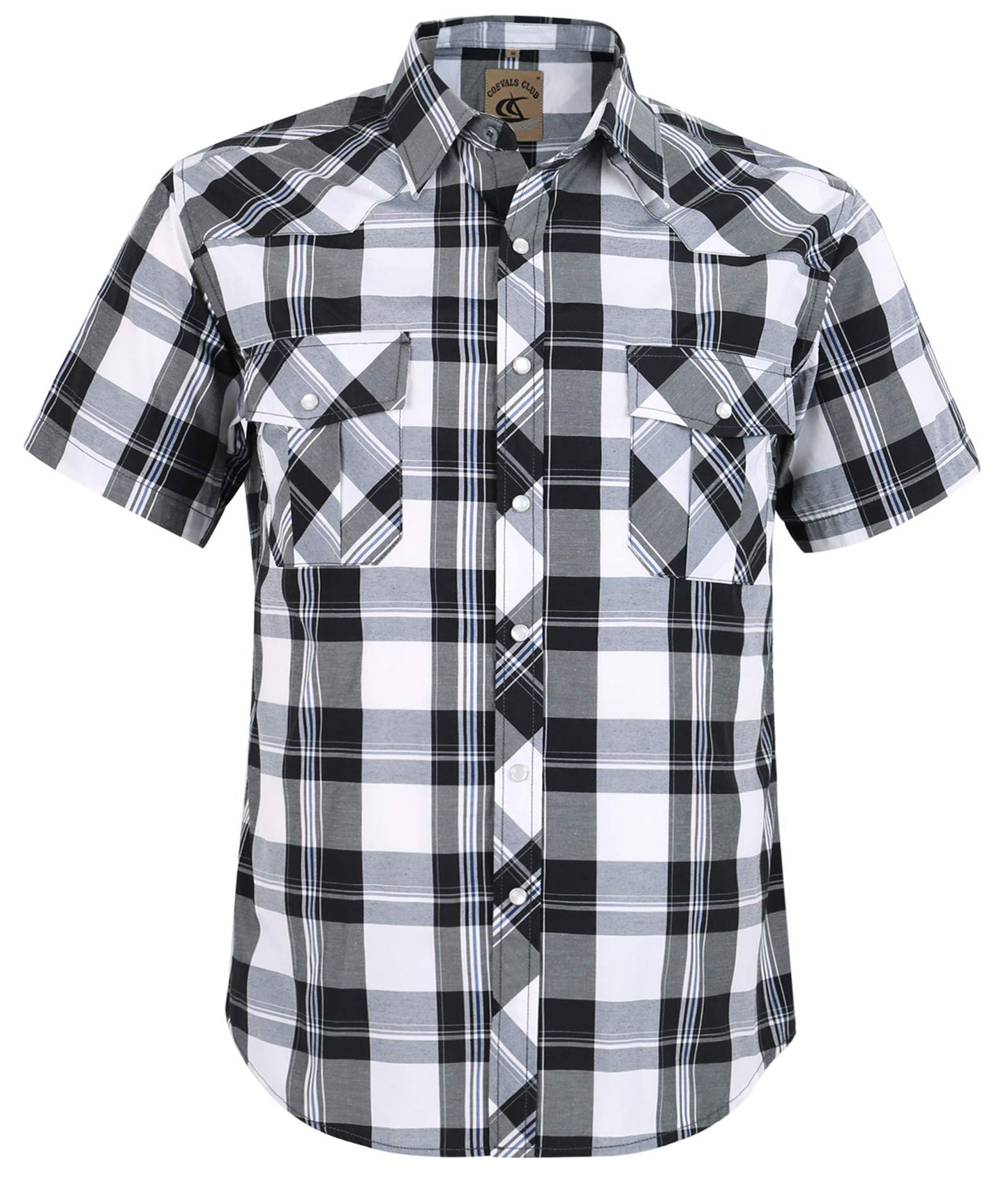 HOTCOEVALS CLUB Men's Western Cowboy Short Sleeve Pearl Snap Casual Plaid Work Shirts