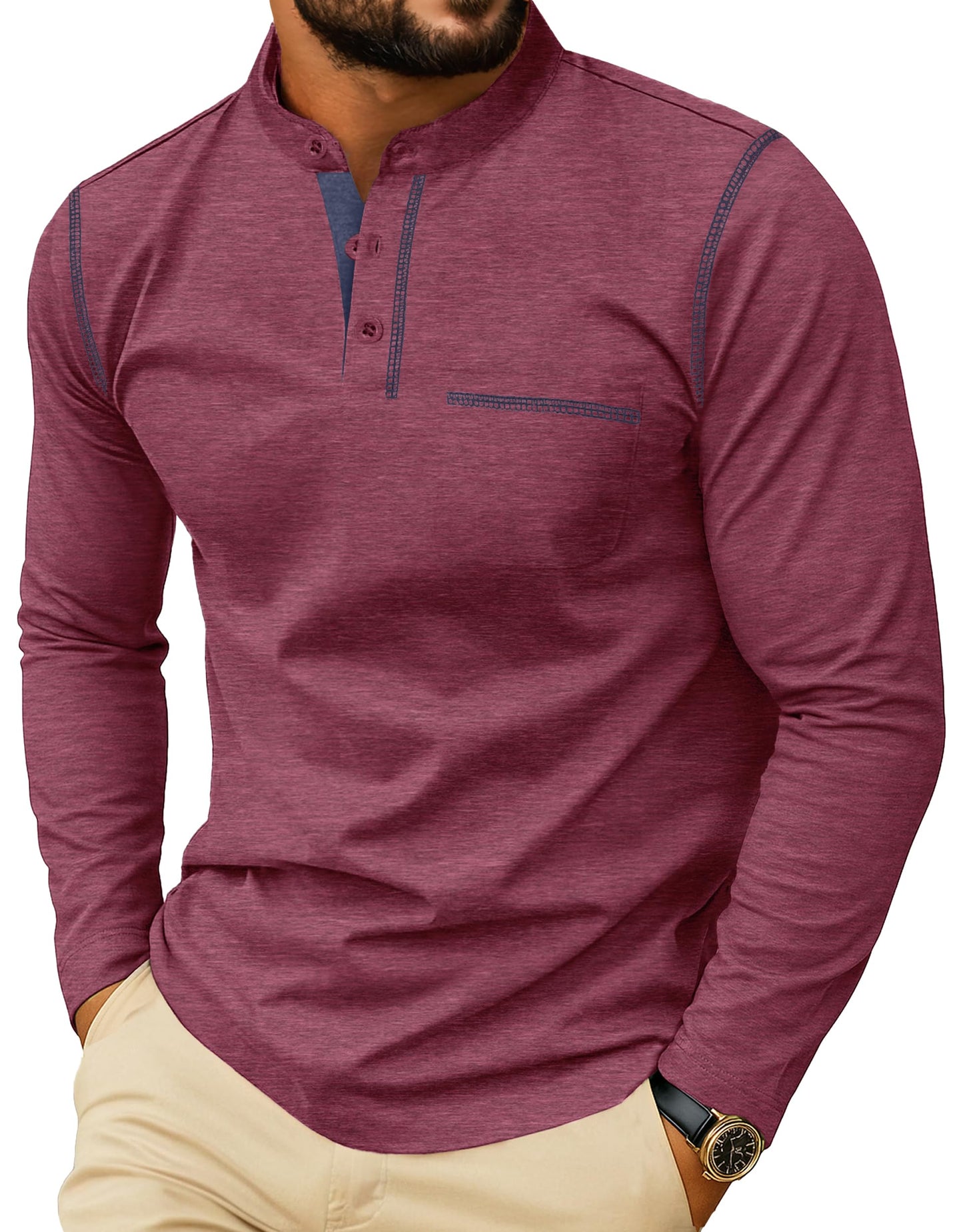 HOTSailwind Men's Henley Shirts Long Sleeve Button T-Shirt Casual Stylish Cotton Pullover Shirt with Pocket