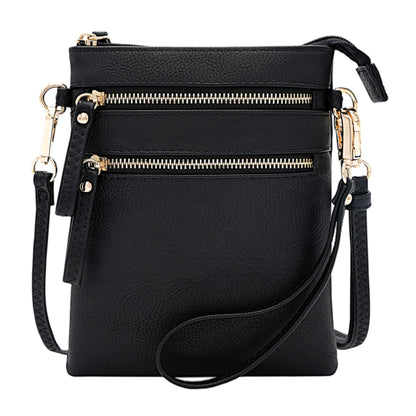 HOTSolene Small Crossbody Bag for Women, Multi Zip Pockets with Detachable Wristlet, Lightweight Travel Purse, Cell Phone Pouch
