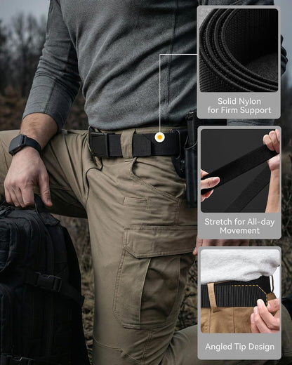 HOTCHAOREN Tactical Belt Men - 1.5" Stretch Work Belt with Zin Alloy Buckle | Quick Release Flip Buckle, Heavy Duty for Military EMT EMS Hiking, Stretchy Nylon