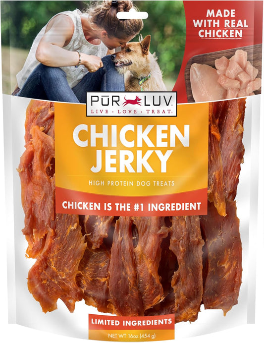 HOTPur Luv Chicken Jerky Dog Treats, Made with 100% Real Chicken Breast, 16 Ounces, Healthy, Easily Digestible, Long-Lasting, High Protein, Satisfies Dog's Urge to Chew
