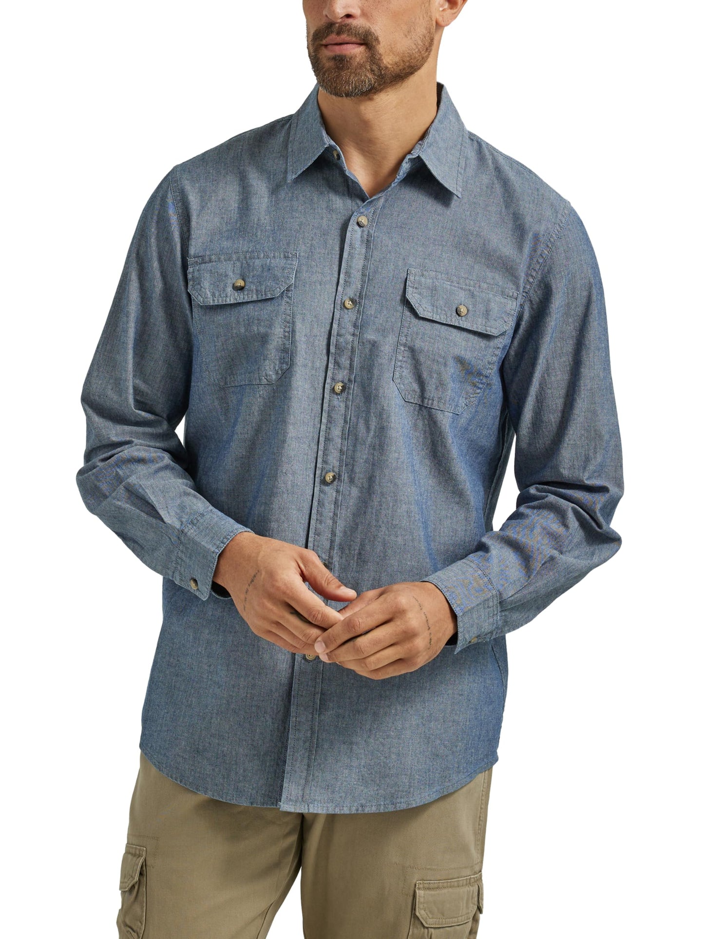 HOTWrangler Authentics Men's Long Sleeve Classic Woven Shirt