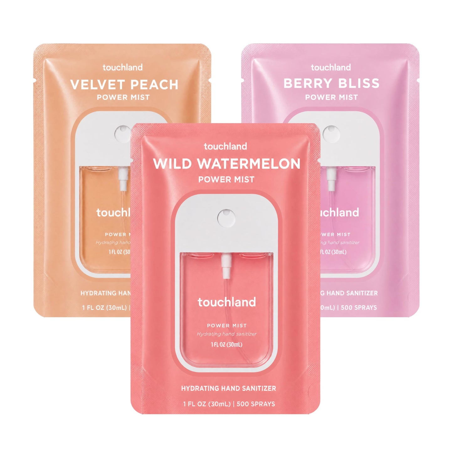 HOTTouchland Top 5 Hydrating Hand Sanitizer Spray Set Travel Size | TSA ready Power Mist with skincare benefits. Applelicious, Berry Bliss, Blue Sandalwood, Citrus Grove and Pure Lavender