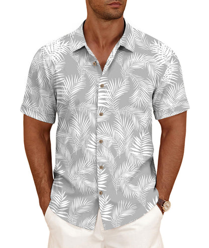 HOTCURBODO Linen Blend Shirts for Men Casual Short Sleeve Button Down Shirt Cool Summer Beach Wedding Vacation Tops