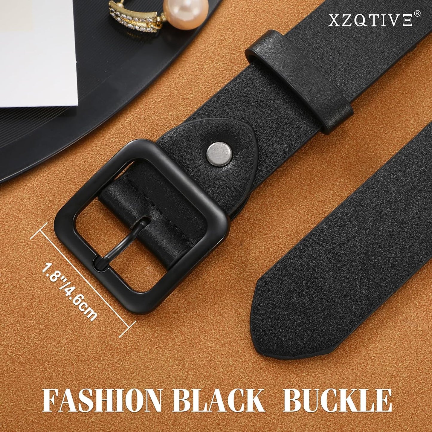 HOTXZQTIVE Women’s Leather Belts for Jeans Pants Dresses Fashion Ladies Black Belt with Square Buckle