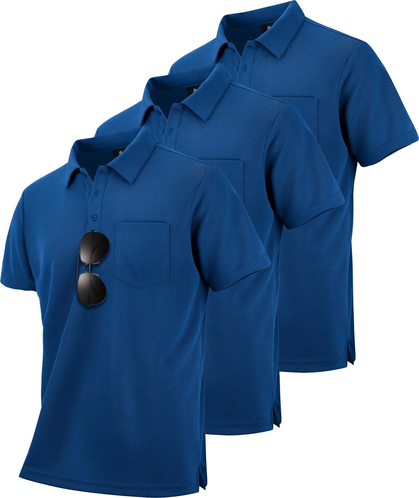 HOTZITY Men's 3 Pack Polo Shirts Short Sleeve with Pocket Moisture Wicking Casual Work Golf Lightweight Collared T-Shirts