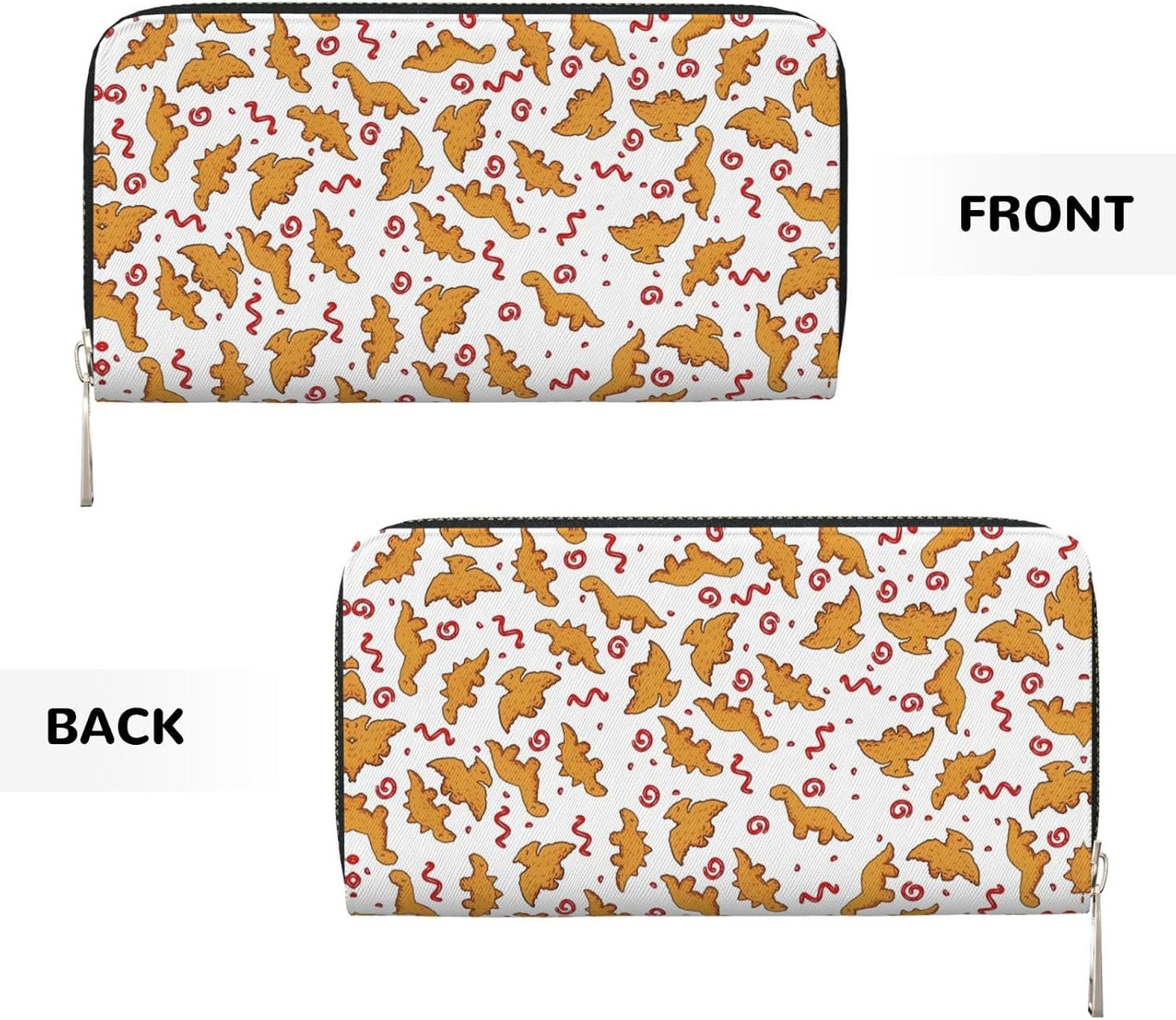 HOTCute Dinosaur Chicken Nuggets Long Wallet for Women Men Leather Clutch Purse Large Capacity Card Holder Money Organizers for Cash Coin Smart Phone