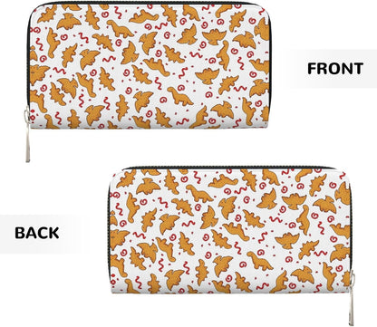 HOTCute Dinosaur Chicken Nuggets Long Wallet for Women Men Leather Clutch Purse Large Capacity Card Holder Money Organizers for Cash Coin Smart Phone