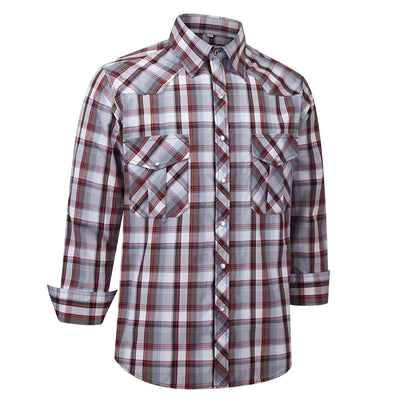 HOTCOEVALS CLUB Men's Western Pearl Snap Button Up Casual Cowboy Long Sleeve Two Pockets Work Shirts