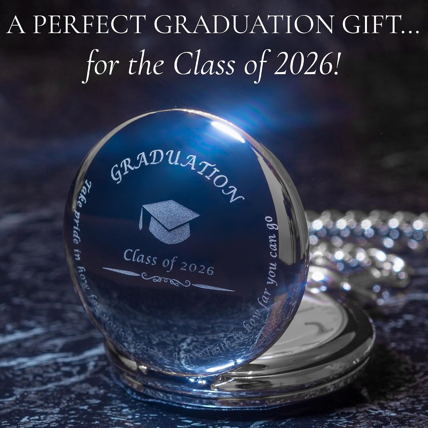 HOTFJ FREDERICK JAMES College Graduation Gift for Him 2026 - Silver Pocket Watch - Engraved ‘Class of 2026’ – Meaningful High School Grad Gifts for Boys/Son