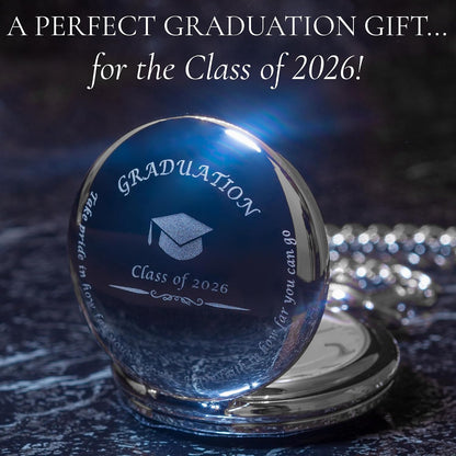 HOTFJ FREDERICK JAMES College Graduation Gift for Him 2026 - Silver Pocket Watch - Engraved ‘Class of 2026’ – Meaningful High School Grad Gifts for Boys/Son