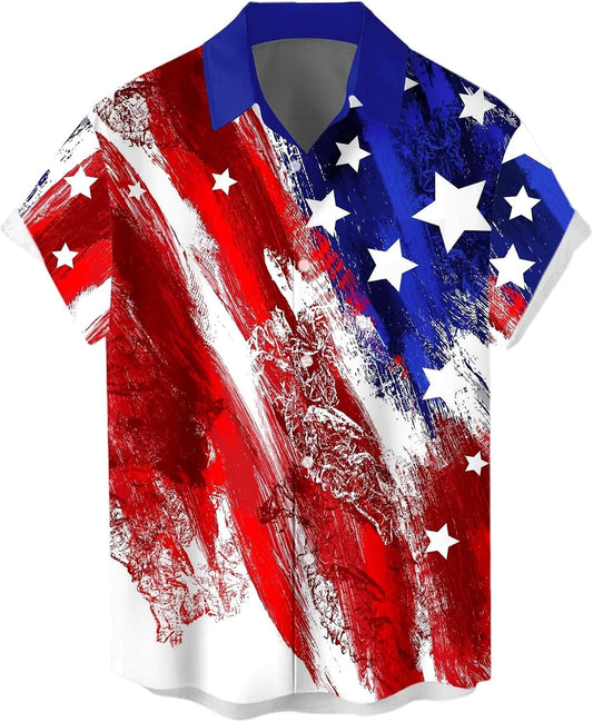 HOTWHO IN SHOP Men's 4th of July American Flag Patriotic Shirts Short Sleeve Button Up USA Memorial Day Shirts