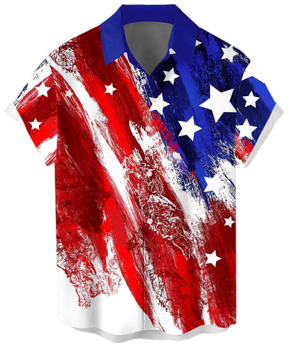 HOTWHO IN SHOP Men's 4th of July American Flag Patriotic Shirts Short Sleeve Button Up USA Memorial Day Shirts