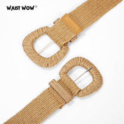 HOTStraw Woven Elastic Belt for Women Stretchy Belts for Dress Fashion Boho Waist Belt Rattan Raffia Ladies Belts
