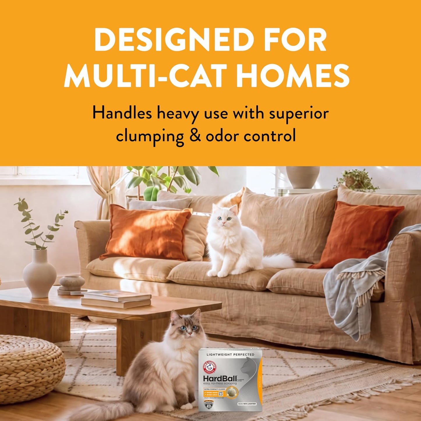 HOTARM & Hammer Hardball Clumping Cat Litter, Garden Bloom, 14.5 Lbs | Lightweight 5-in-1, 24/7 Odor Control, Easy Clean Up, Non-Clay Formula, 99.9% Dust-Free, Multi-Cat